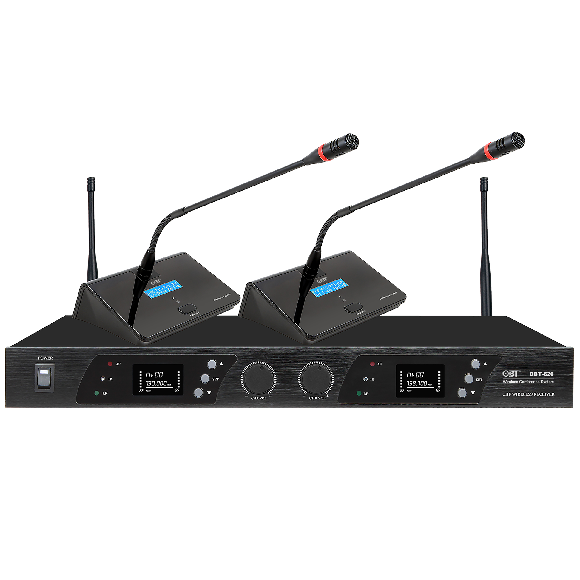 U段無線會議系統(tǒng)一拖二無線話筒套裝 OBT-620